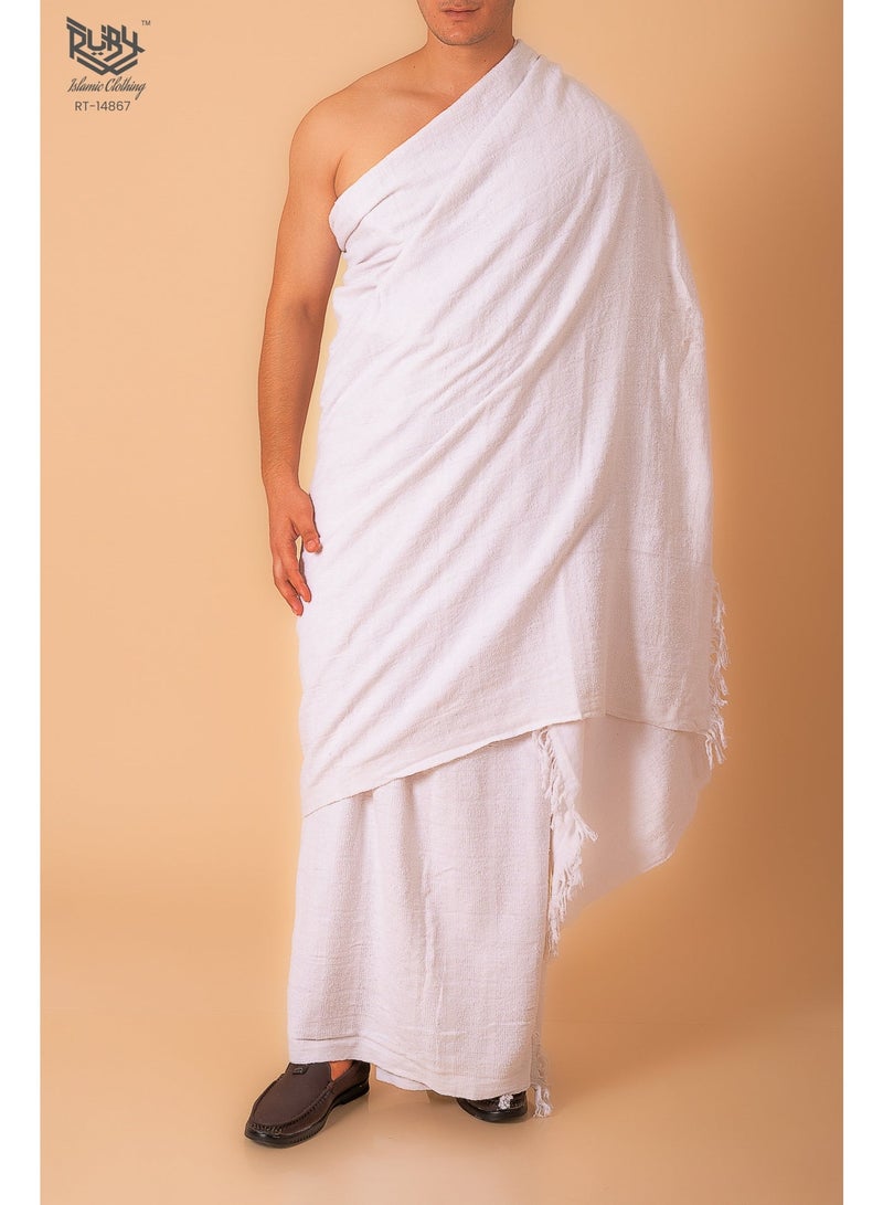 روبي للملابس الإسلامية إحرام الحج والعمرة للرجال، إحرام جاكار بجودة ممتازة وحجم كبير 46 × 92 بوصة (طقم مكون من قطعتين) - Image 1